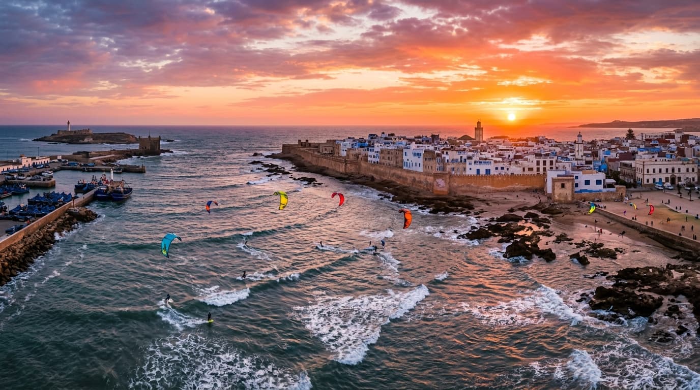 Essaouira coastal town at golden hour